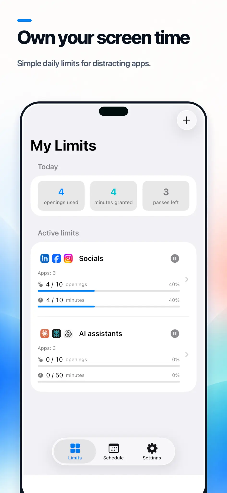 Daily opening budgets in AppLimiter